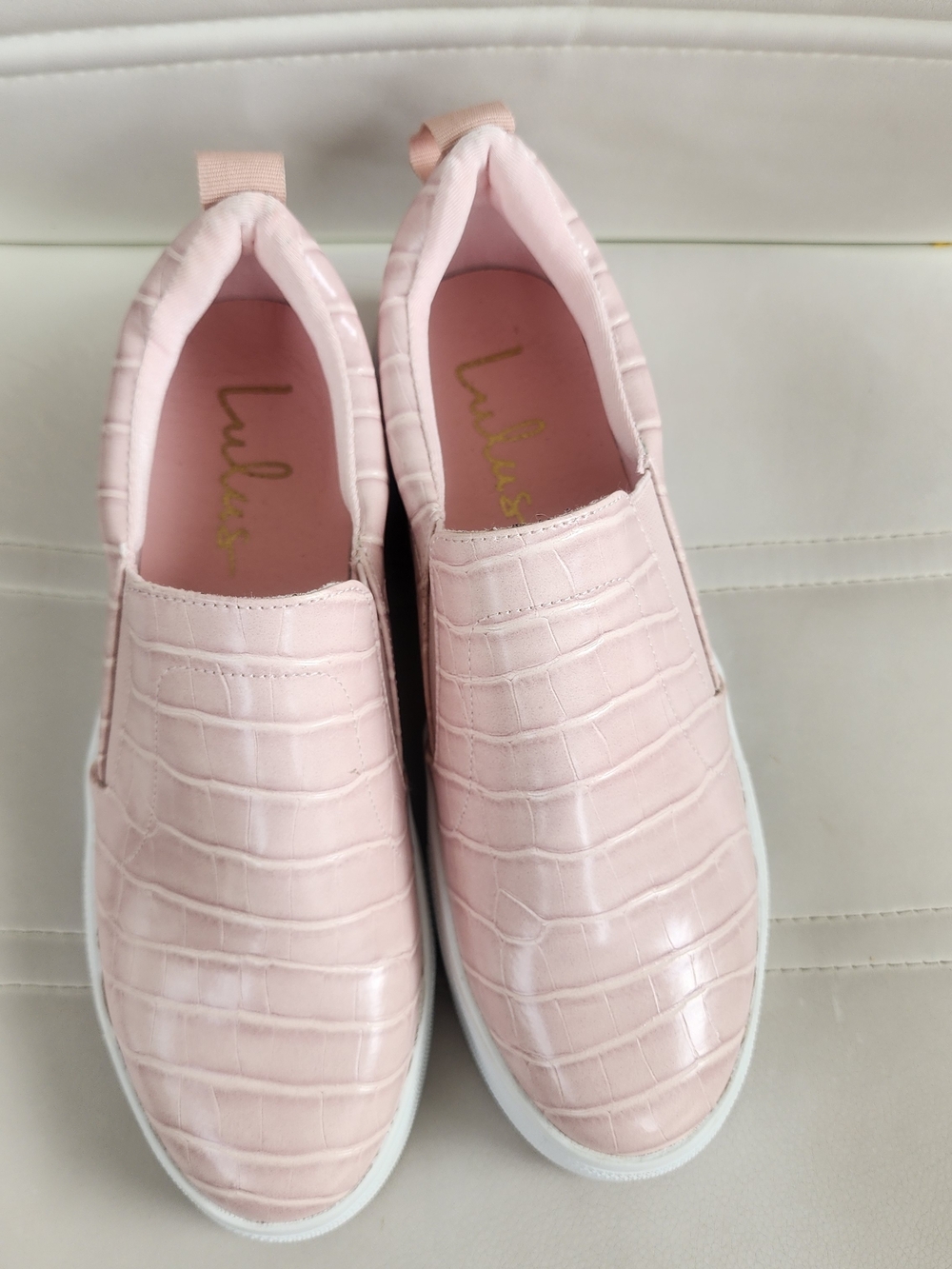 Lulu's Pink Croc-Embossed Slip-On Athletic Sneakers